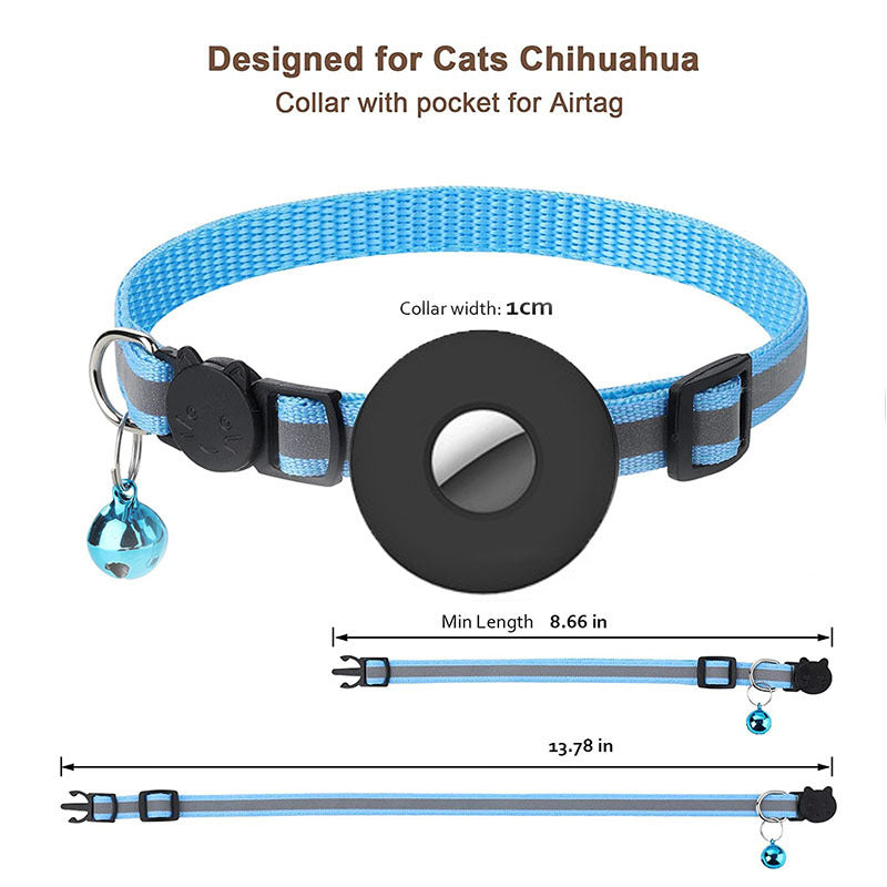 Airtag Pet Collar With Bell Reflective Adjustable Anti-lost Cat Dog Collar 