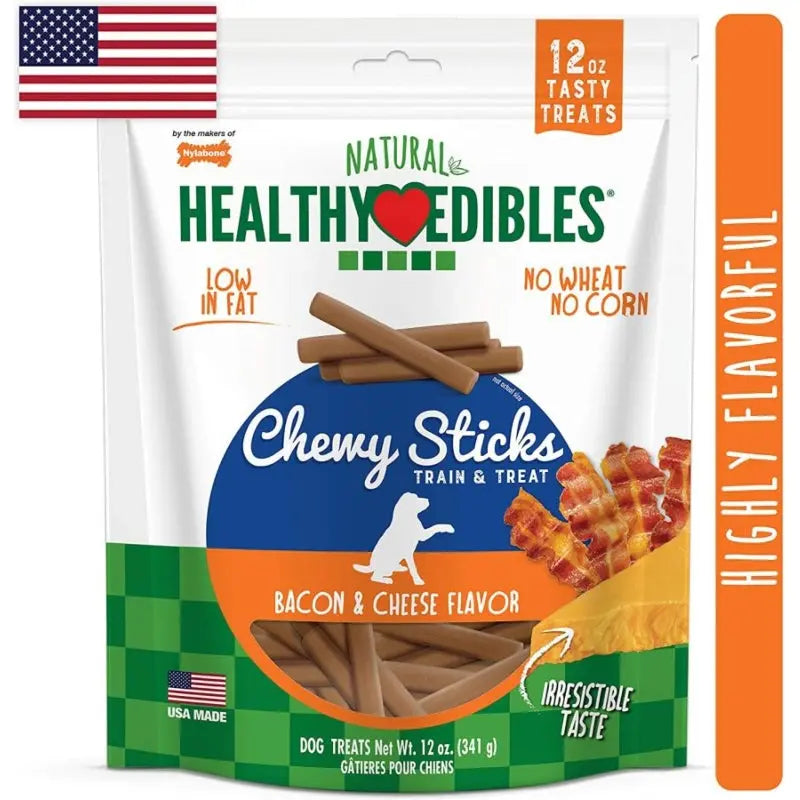 Nylabone Healthy Edibles Natural Chewy Sticks Bacon and Cheese Flavor - 12 oz 