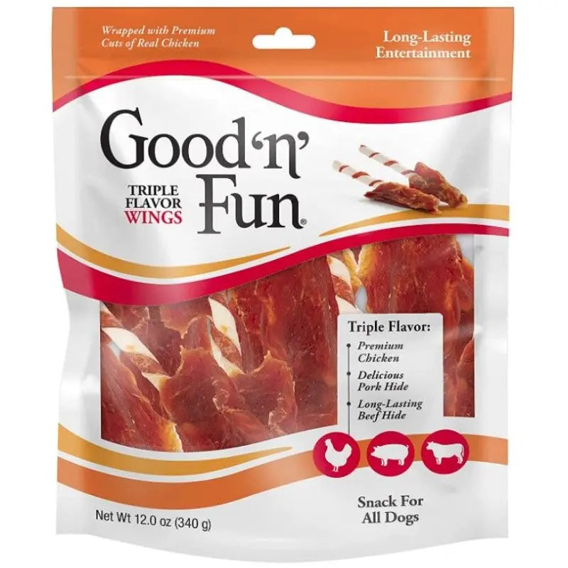 Healthy Hide Good'n' Fun Triple-Flavor Wings Chicken, Pork and Beef Hide - 12 oz 