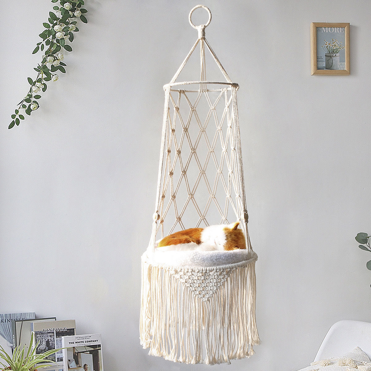 Macrame Hanging Pet Bed Macrame Cat Hammock Wall Hanging Cat Hammock Macrame Cat Bed-Pet Gifts Hammock Macrame Cat Swing 