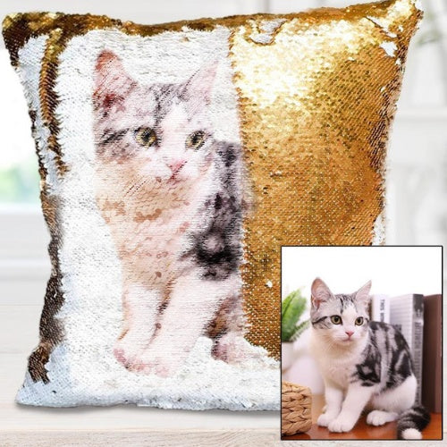 Custom Photo Cushion Cover Diy Personalized Sequin Luminous Pillowcase Room Decoration Baby Wedding Pet Photos Printed 