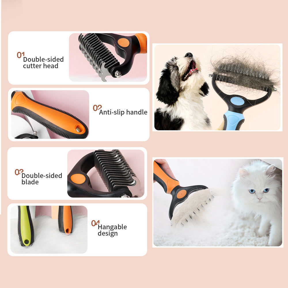 Pet Grooming Brush - Double Sided Shedding, Dematting Undercoat Rake For Dogs, Cats 