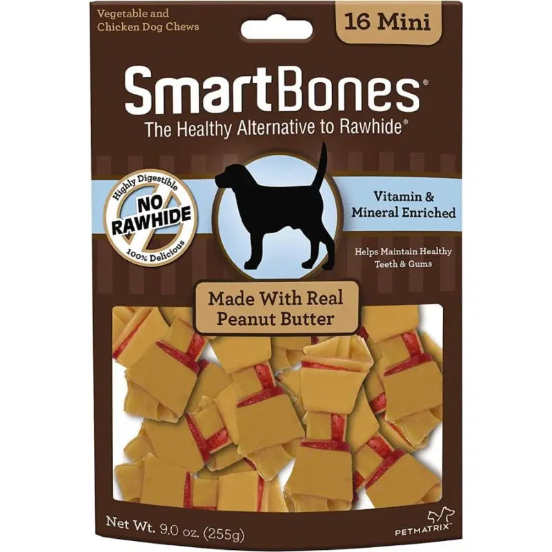 SmartBones Peanut Butter Dog Chews - Mini - 2" Long - Dogs under 20 Lbs (16 Pack) 