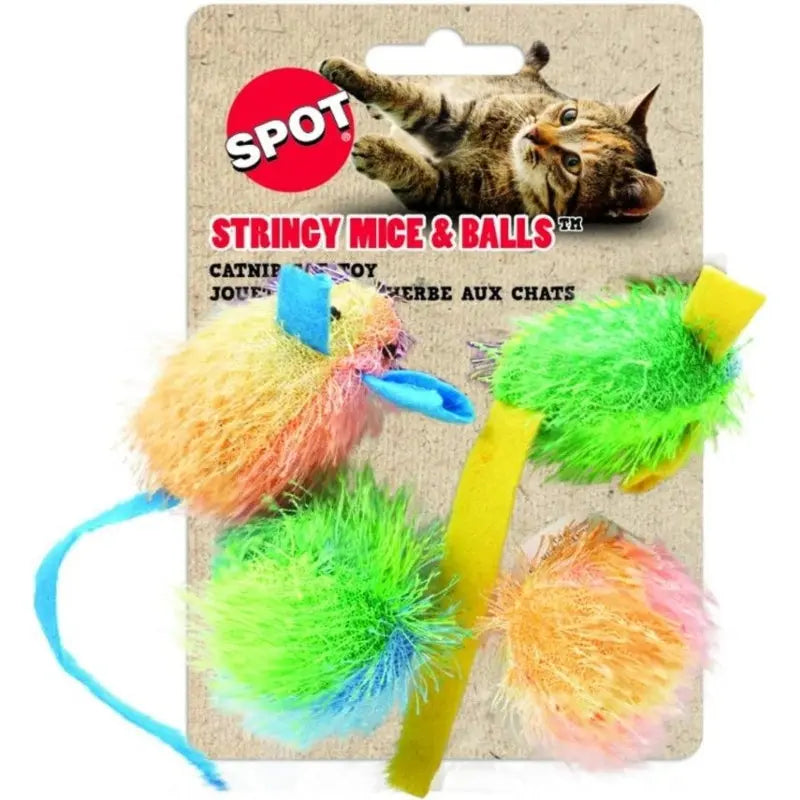 Spot Spotnips Stringy Mice & Balls Catnip Toy - 4 Pack 