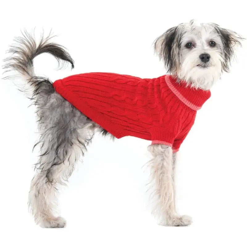 Fashion Pet Cable Knit Dog Sweater - Red - Medium (14"-19" From Neck Base to Tail) 