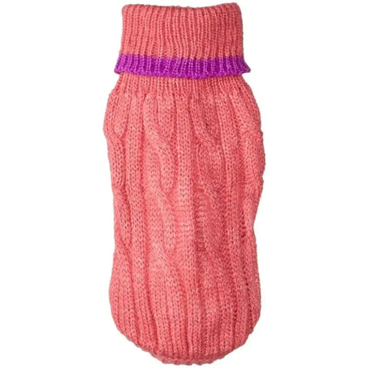 Fashion Pet Cable Knit Dog Sweater - Pink - XXX-Small (4" From Neck Base to Tail) 