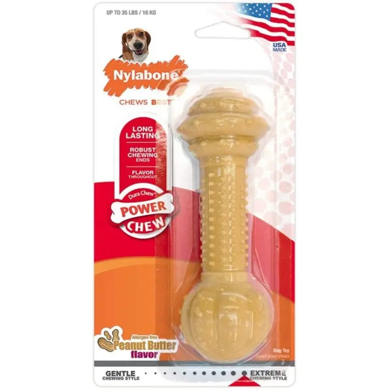 Nylabone Dura Chew Barbell Dog Chew Toy - Peanut Butter Flavor - Medium/Large 