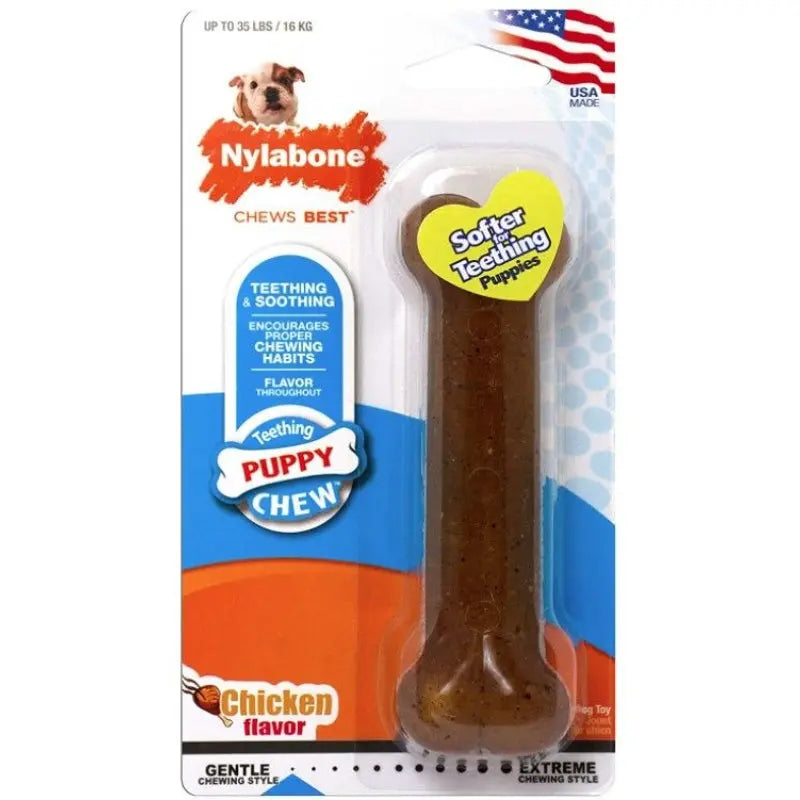 Nylabone Puppy Chew PuppyBone - Chicken Flavor - Wolf - 5.5" Bone - (For Puppies up to 35 lbs) 