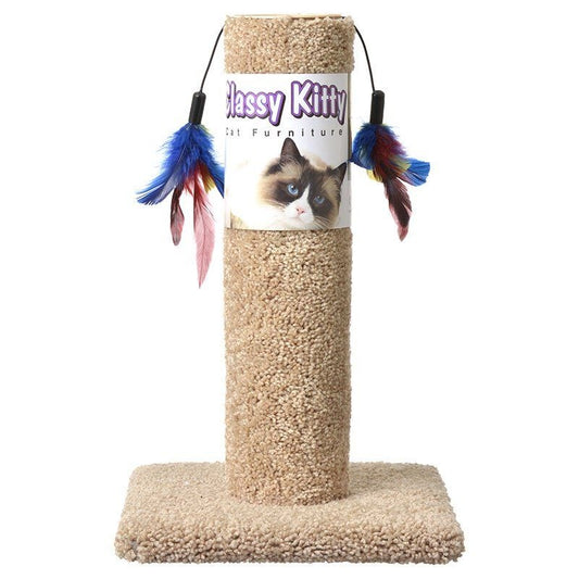 Classy Kitty Cat Scratching Post with Feathers - 17.5in. High (Assorted Colors)