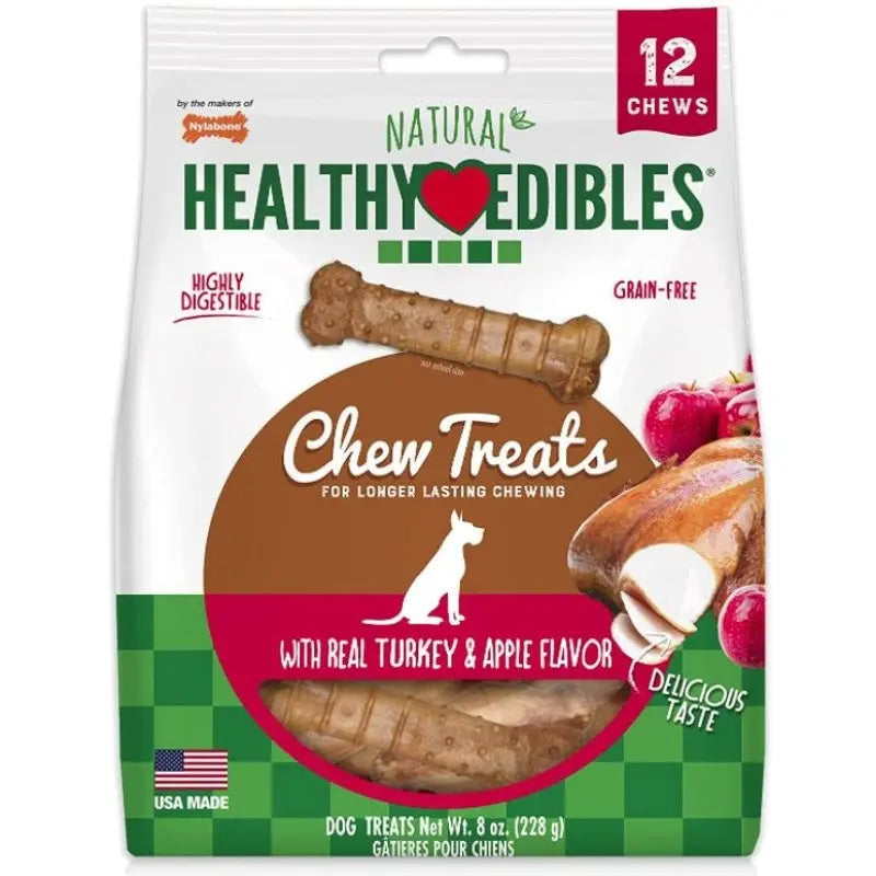 Nylabone Healthy Edibles Flavor Combos Treats - Turkey & Apple - Petite - 12 Pack 