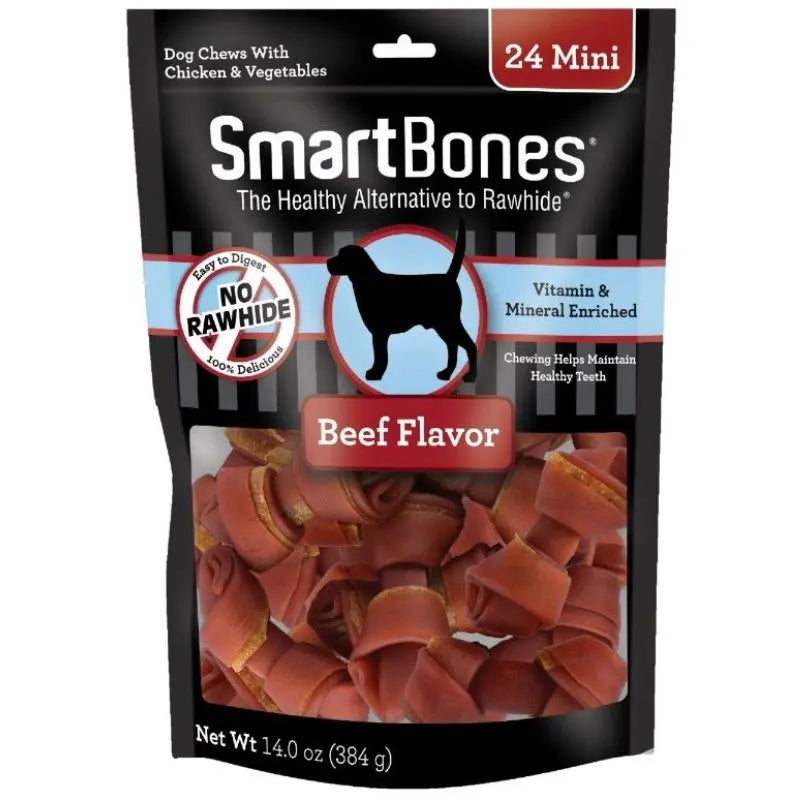 SmartBones Beef & Vegetable Dog Chews - Mini - 24 Pack - 2.5" Bones - (5-10 lb Dogs) 