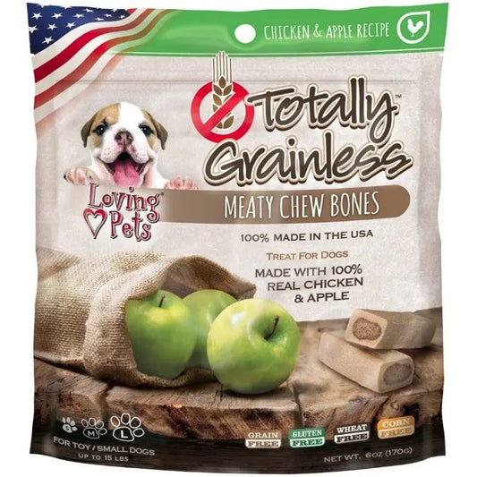 Loving Pets Totally Grainless Meaty Chew Bones - Chicken & Apple - Toy/Small Dogs - 6 oz - (Dogs up to 15 lbs) 