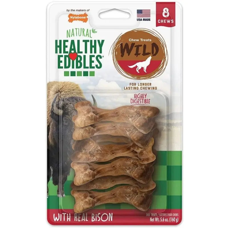 Nylabone Natural Healthy Edibles Wild Bison Chew Treats - Small - 8 Pack Essential Pet Products