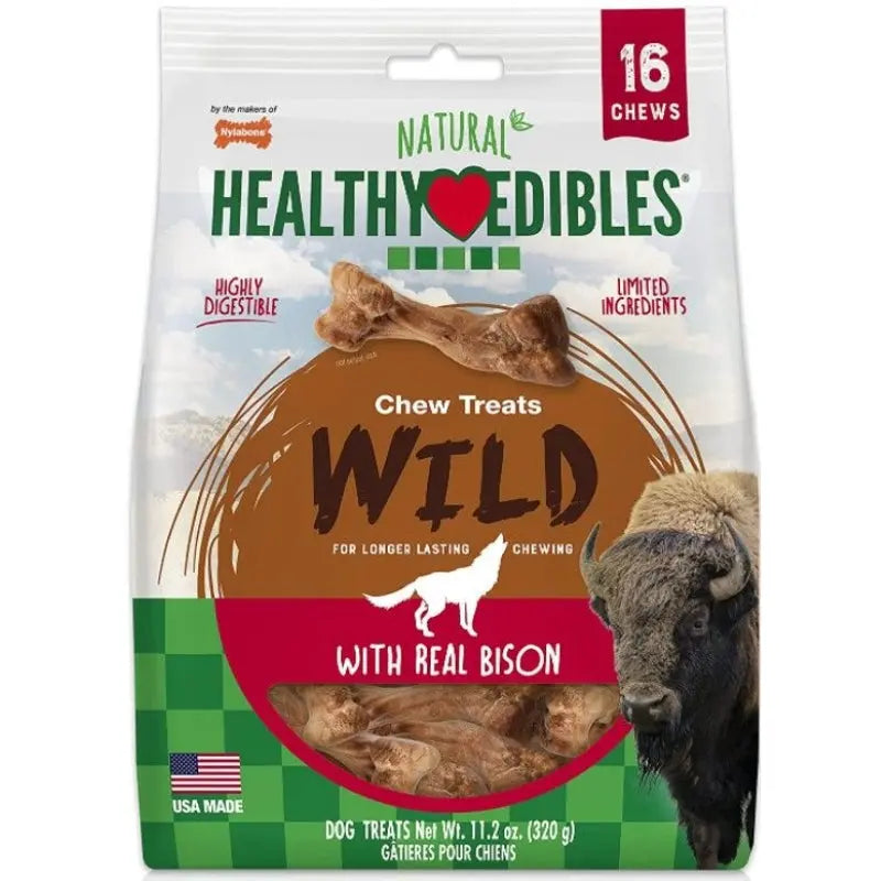 Nylabone Natural Healthy Edibles Wild Bison Chew Treats - Small - 16 Pack 