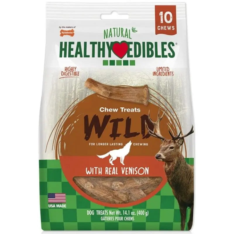 Nylabone Healthy Edibles Wild Antler Chews - Venison - Medium - 10 Pack 