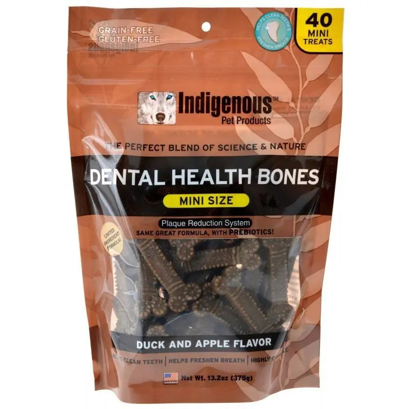 Indigenous Dental Health Mini Bones - Duck & Apple Flavor - 40 Count 