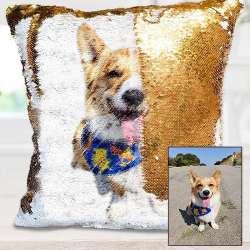 Custom Photo Cushion Cover Diy Personalized Sequin Luminous Pillowcase Room Decoration Baby Wedding Pet Photos Printed 