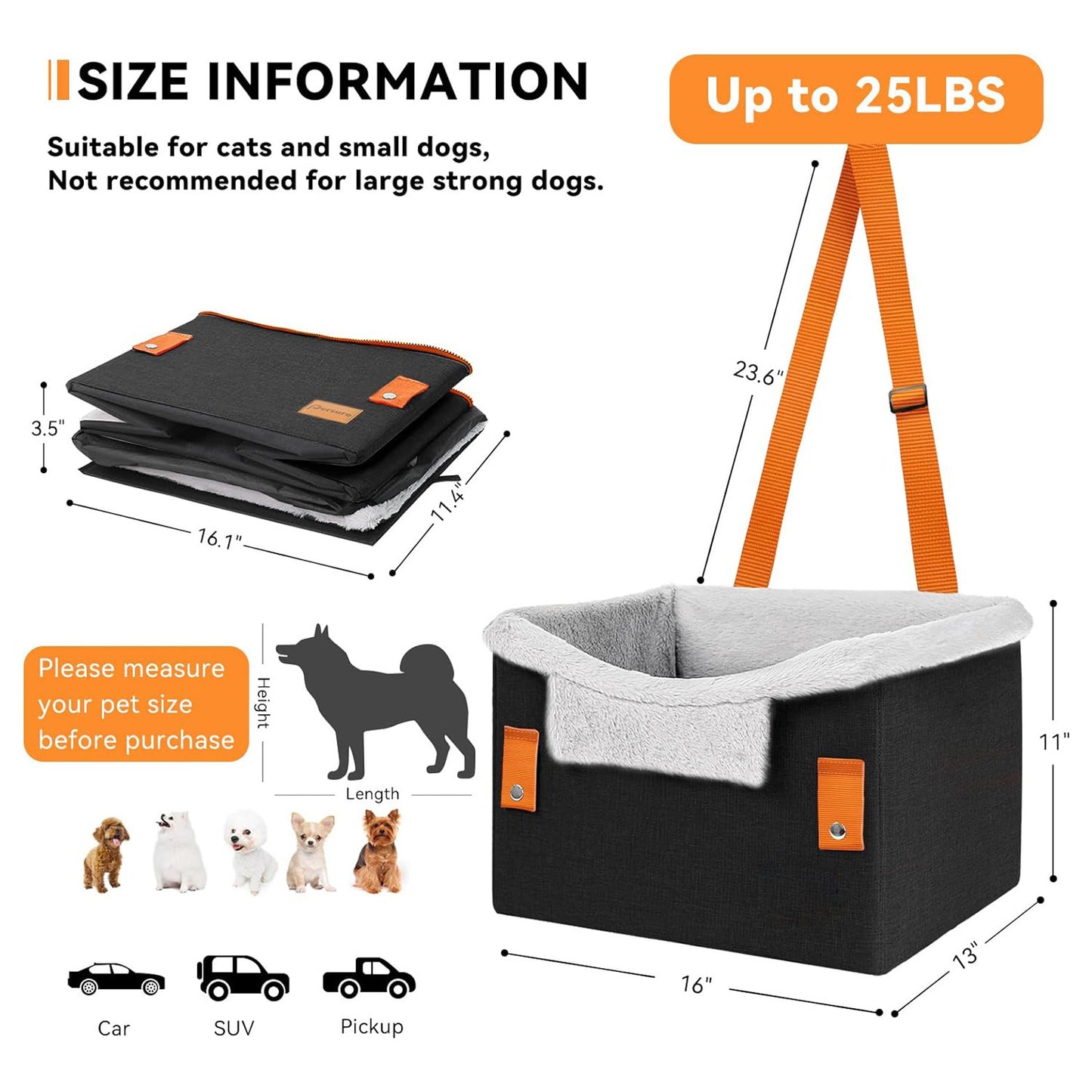 Portable Small Dog Car Seat Dog Booster Seat For Car With Clip-On Safety Leash Perfect For Small Pets Pet Products 