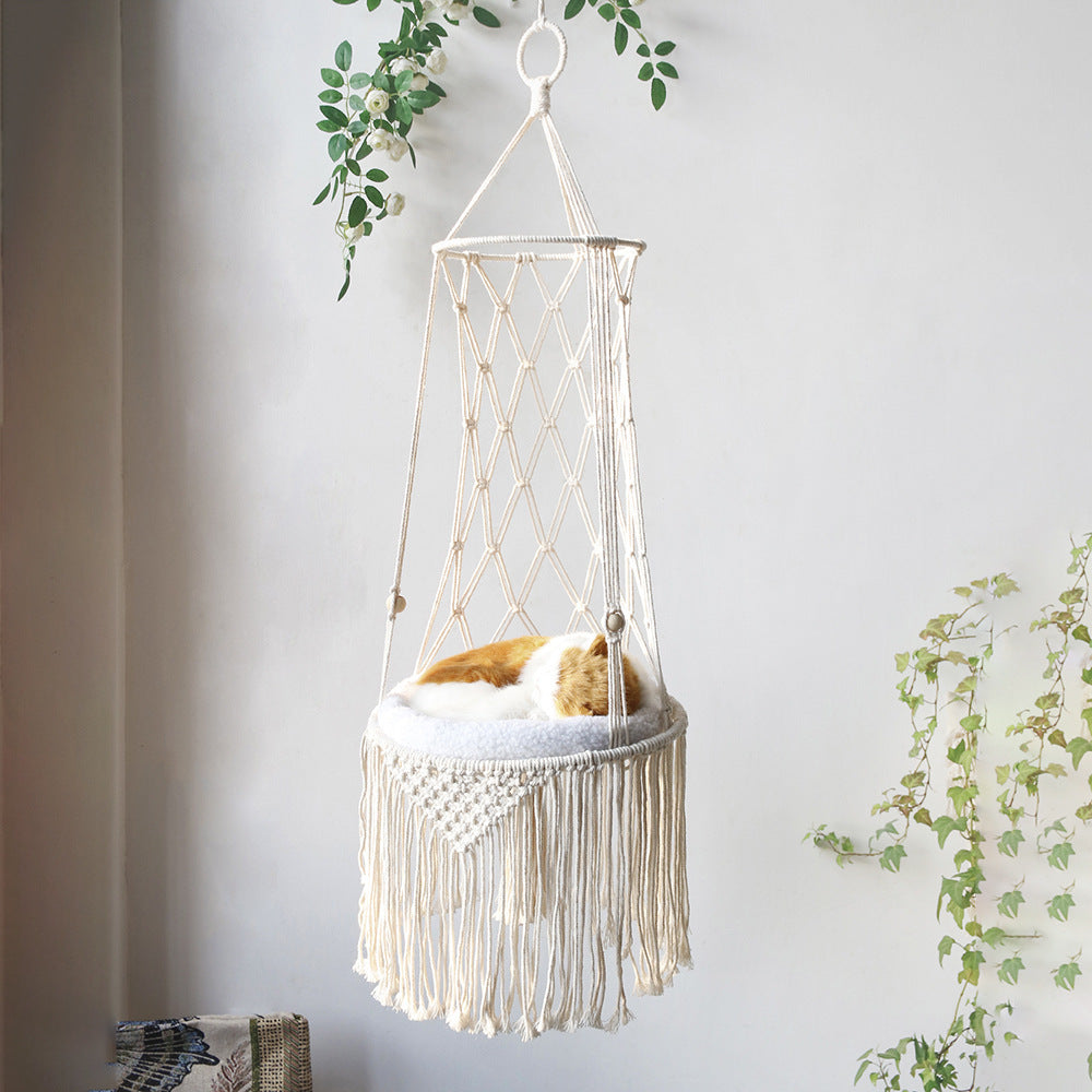 Macrame Hanging Pet Bed Macrame Cat Hammock Wall Hanging Cat Hammock Macrame Cat Bed-Pet Gifts Hammock Macrame Cat Swing 