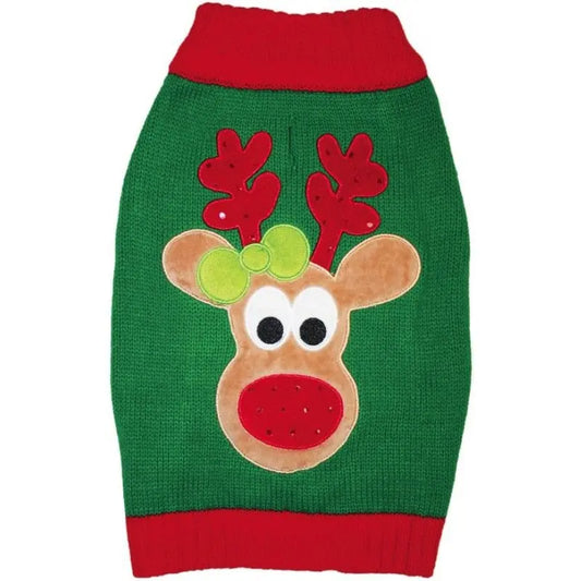 Fashion Pet Green Reindeer Dog Sweater - Large 