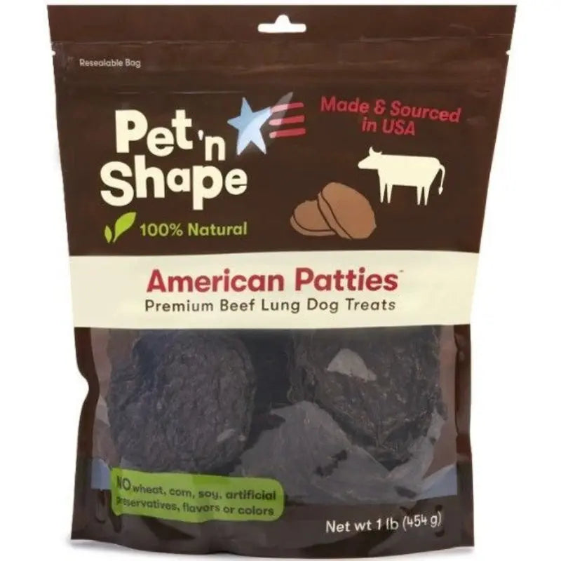 Pet 'n Shape Natural American Patties Beef Lung Dog Treats  - 1 lb 