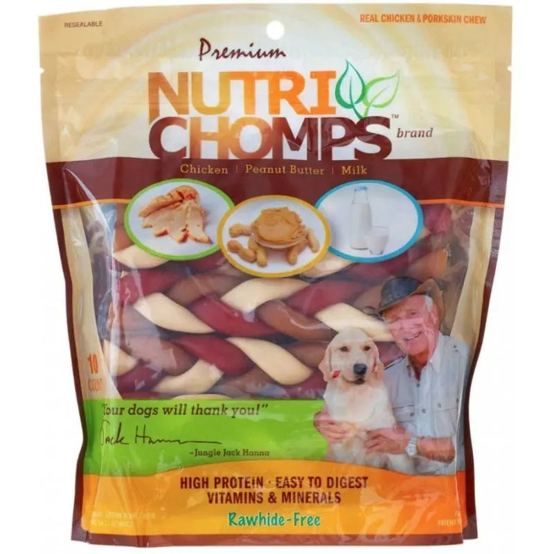 Nutri Chomps Premium Mixed Flavor Braids Dog Chews 6 Inch - 10 count 