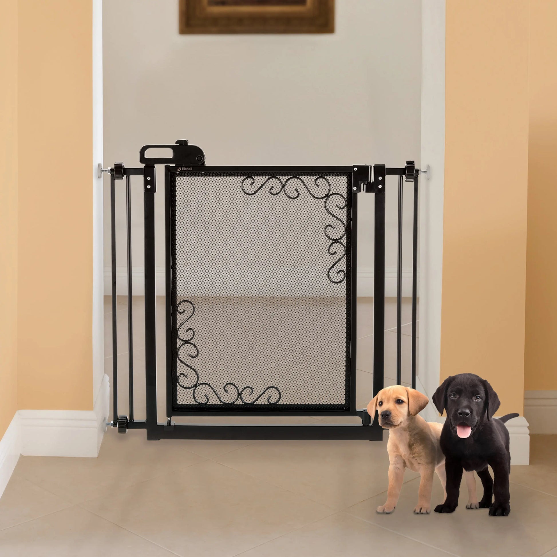 One-Touch Metal Mesh Pet Gate in Antique Bronze 