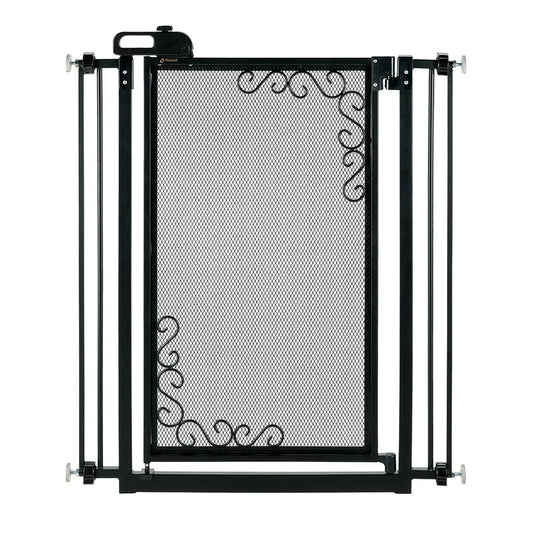 Tall One-Touch Metal Mesh Pet Gate in Black