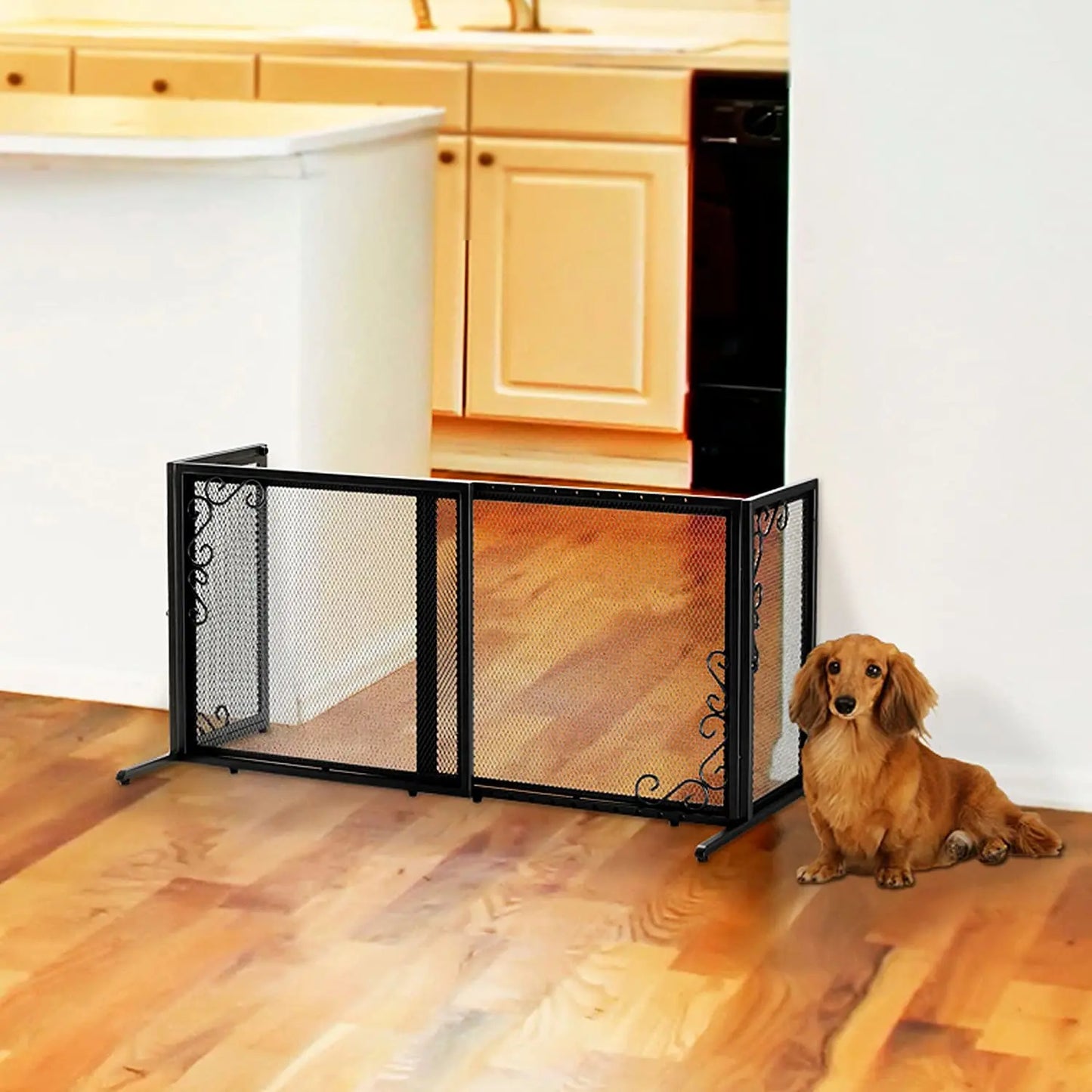 Richell Small Freestanding Metal Mesh Pet Gate in Black 