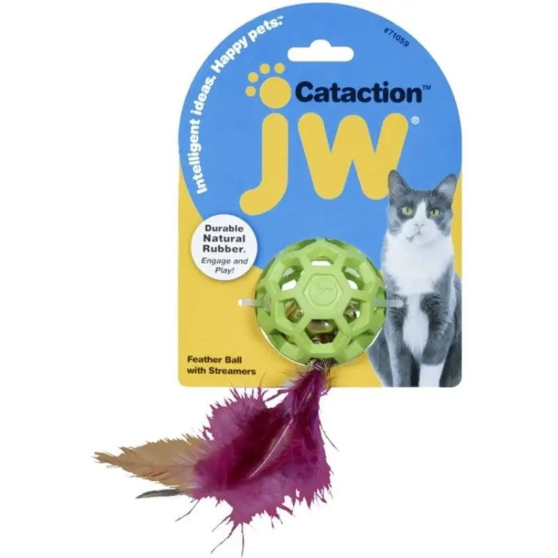 JW Pet Cataction Feather Ball Toy With Bell Interactive Cat Toy  - 1 count 