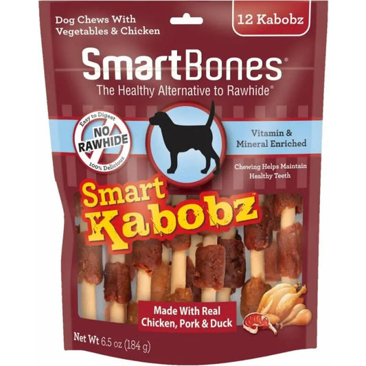 SmartBones Smart Kabobz Triple Meat Rawhide Free Dog Chew - 12 count Essential Pet Products