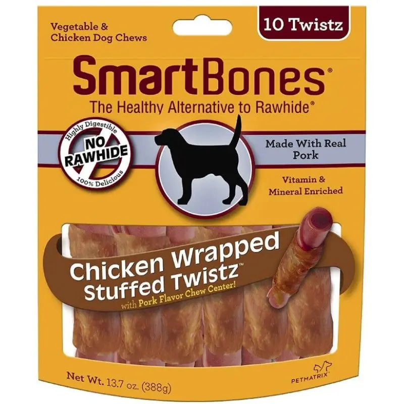 SmartBones Stuffed Twistz Vegetable and Chicken Wrapped Pork Rawhide Free Dog Chew - 10 count 