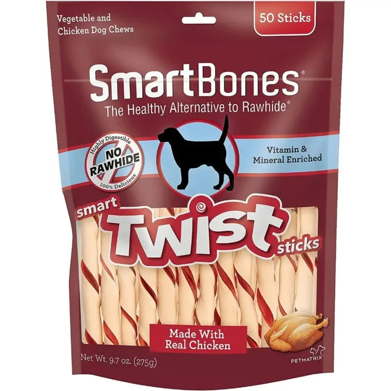 SmartBones Vegetable and Chicken Smart Twist Sticks Rawhide Free Dog Chew - 50 count 