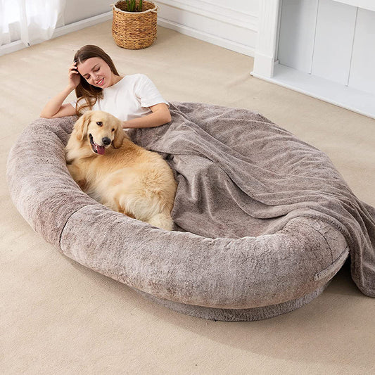 Large Human Short Plush Dog Bed 