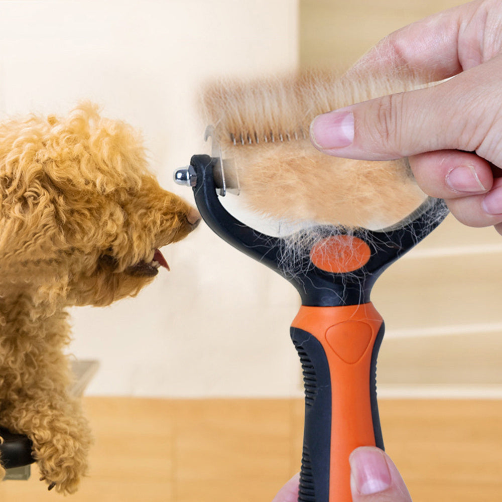 Pet Grooming Brush - Double Sided Shedding, Dematting Undercoat Rake For Dogs, Cats 