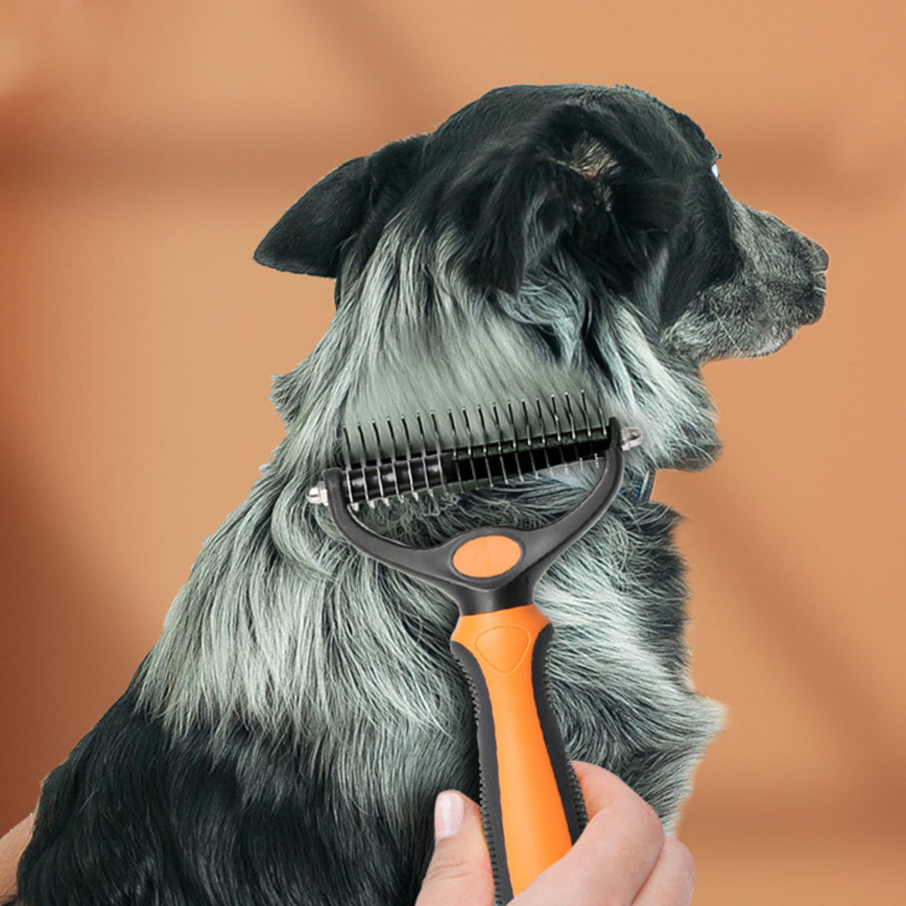 Pet Grooming Brush - Double Sided Shedding, Dematting Undercoat Rake For Dogs, Cats 