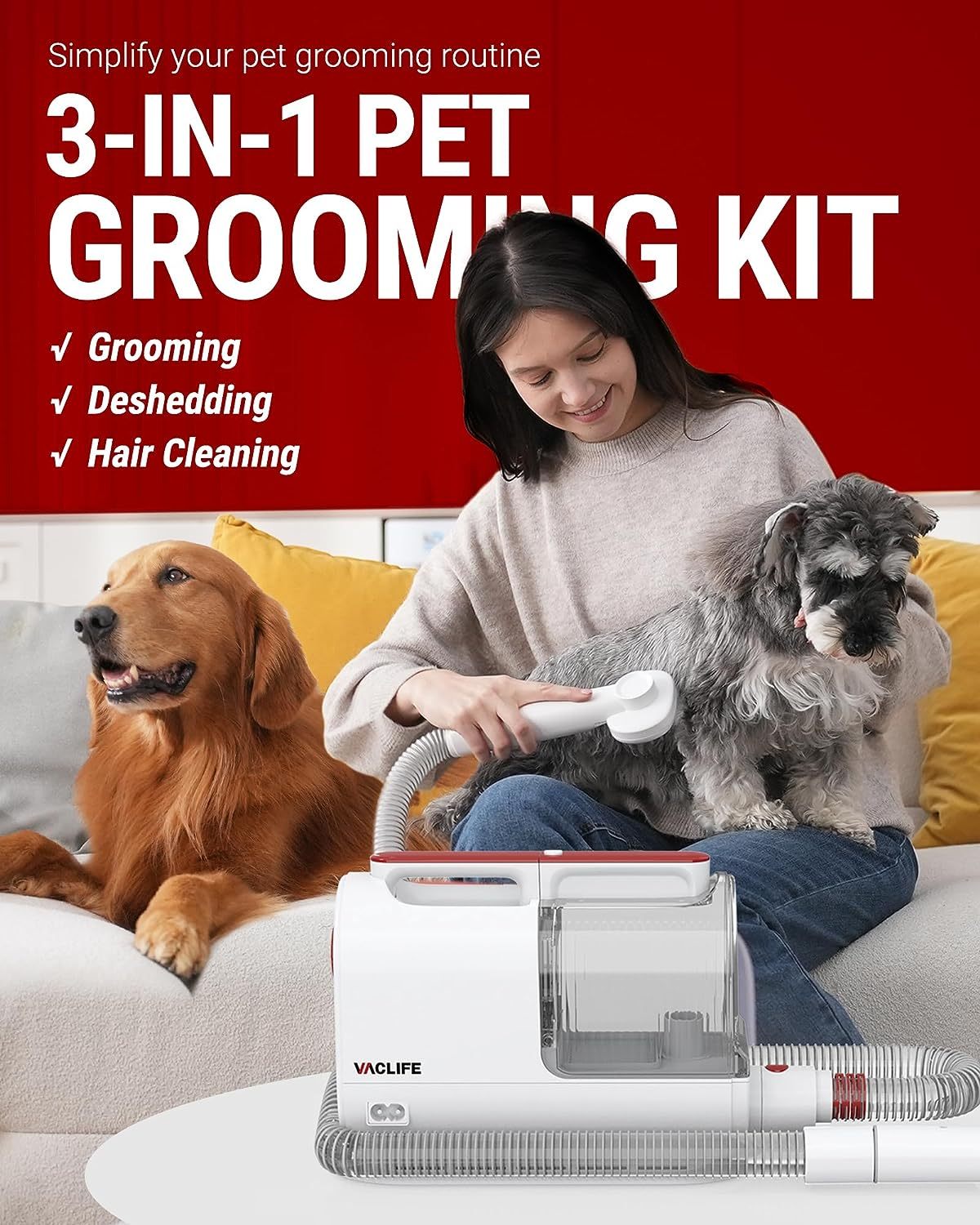 VacLife Pet Hair Vacuum For Shedding Grooming With Dog Clipper Essential Pet Products